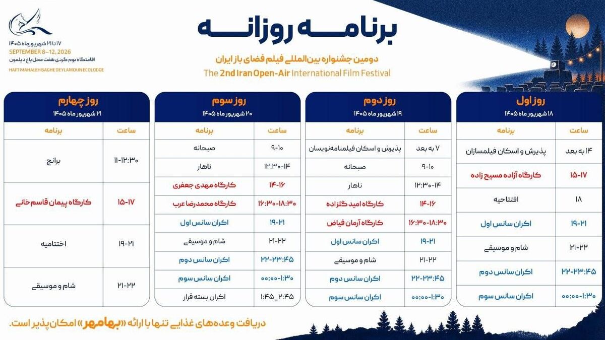 برنامه کارگاه‌ها و اکران‌های دومین جشنواره بین‌المللی فیلم فضای باز ایران اعلام شد