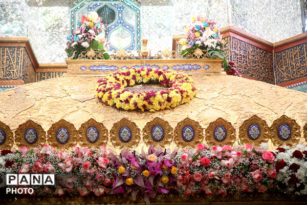 گل آرایی ضریح مطهر حضرت معصومه(س) در شب میلاد امام رضا(ع)