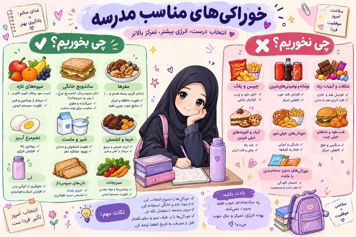 راهنمای انتخاب میان‌وعده مناسب برای دانش‌آموزان + اینفوگرافی