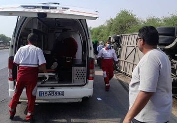 واژگونی اتوبوس در محور شوش ـ اهواز