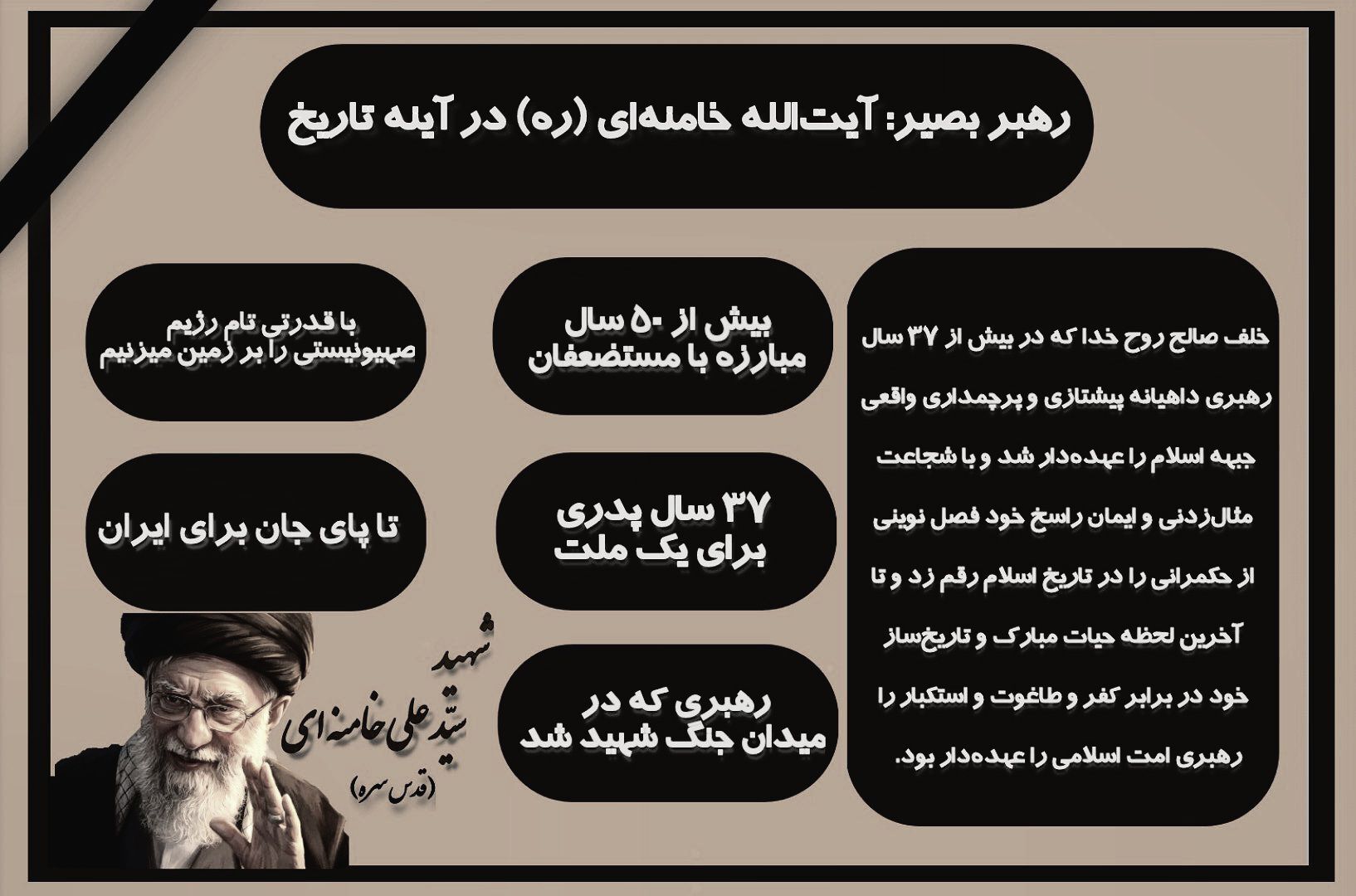 رهبری که علی‌وار زندگی کرد و حسین‌وار به شهادت رسید 