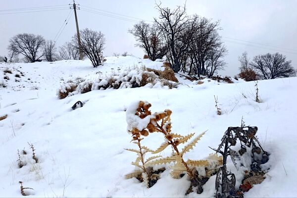بارش باران و برف زمستانی در روستای کینک