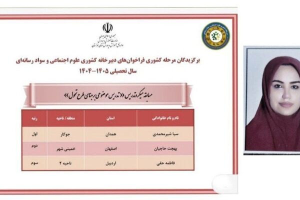 کسب رتبه اول کشور در رویداد ملی «میکرو تدریس» توسط معلم منطقه جوکار