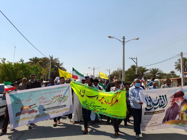 ابراز همدردی مردم سندرک و فین با مردم فلسطین در راهپیمایی روز قدس