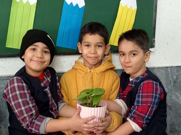 کاشت گل و گیاه در دبستان پسرانه حاج محمد عجب شیر