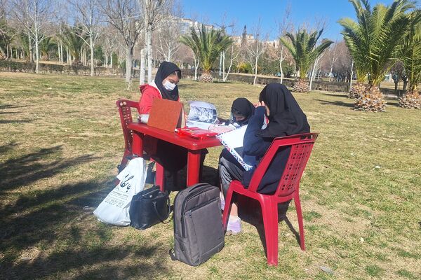 لذت نقاشی همگانی کنار دوستان در بوستان جنت شیراز 