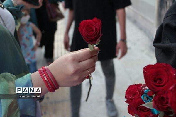 اهدای شاخه گل بین دختران خردسال در شهر ساری به مناسبت دهه کرامت