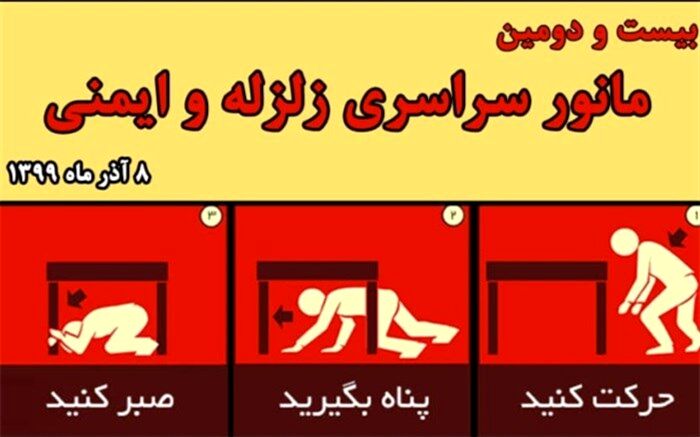بیست و دومین مانور سراسری زلزله  با هدف ترویج فرهنگ ایمنی و ارتقای توانمندی دانش‌آموزان برگزار شد