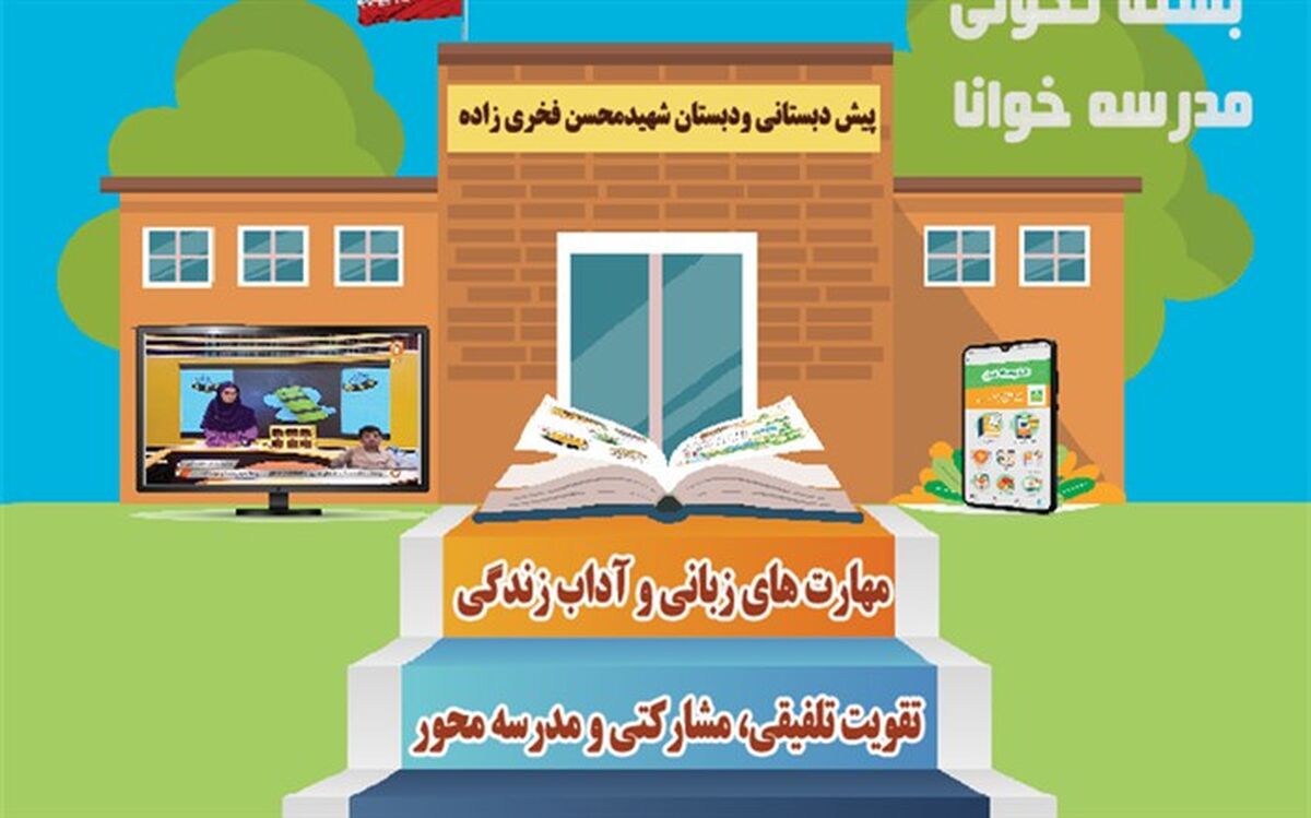 نام پرافتخار شهید محسن فخری‌زاده بر سردر مدرسه تحولی خوانا