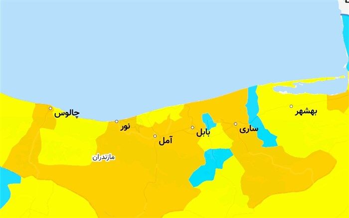 وضعیت کرونایی شهرستان‌های مازندران: 8 شهرستان نارنجی است