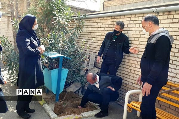 غرس نهال در هنرستان ایثار ناحیه یک شهرری به مناسبت هفته منابع طبیعی