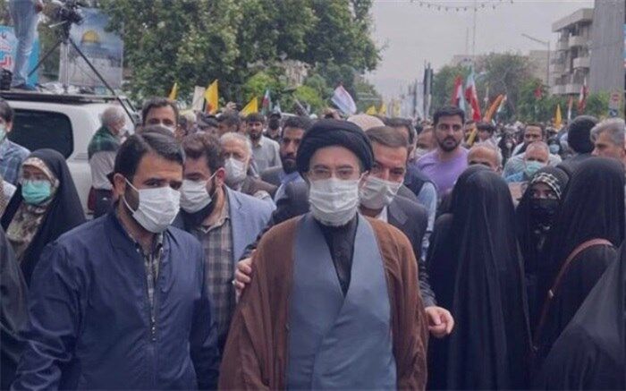 حضور فرزند رهبر انقلاب در راهپیمایی روز قدس