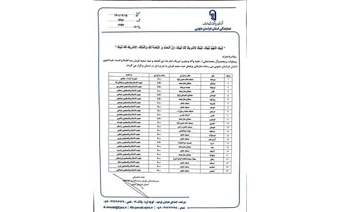 اقامه نماز عید قربان در ۲۶ نقطه خراسان‌جنوبی