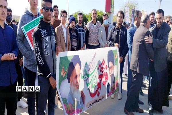حضور پرشور فرهنگیان و دانش‌آموزان شادگانی در مراسم راهپیمایی یوم الله ۲۲بهمن