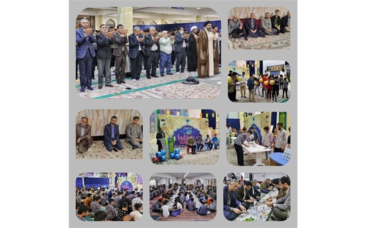 مراسم افطاری دانش آموزان پسر روزه اولی در مسجد ولیعصر شهرستان آبیک