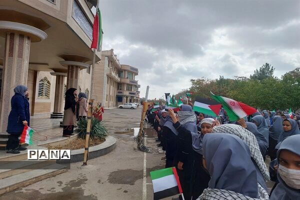حمایت دانش‌آموزان دبیرستان حضرت خدیجه از جبهه مقاومت و محکومیت رژیم صهیونیستی