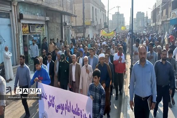 تجمع دانش‌آموزان و مردم شهرستان شادگان در حمایت از کودکان مظلوم فلسطین