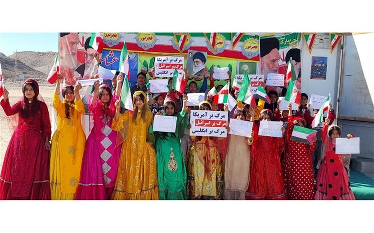 عشایر منطقه چاه‌المدین شهرستان قلعه‌گنج در راهپیمایی ۲۲ بهمن حضور یافتند‌/فیلم