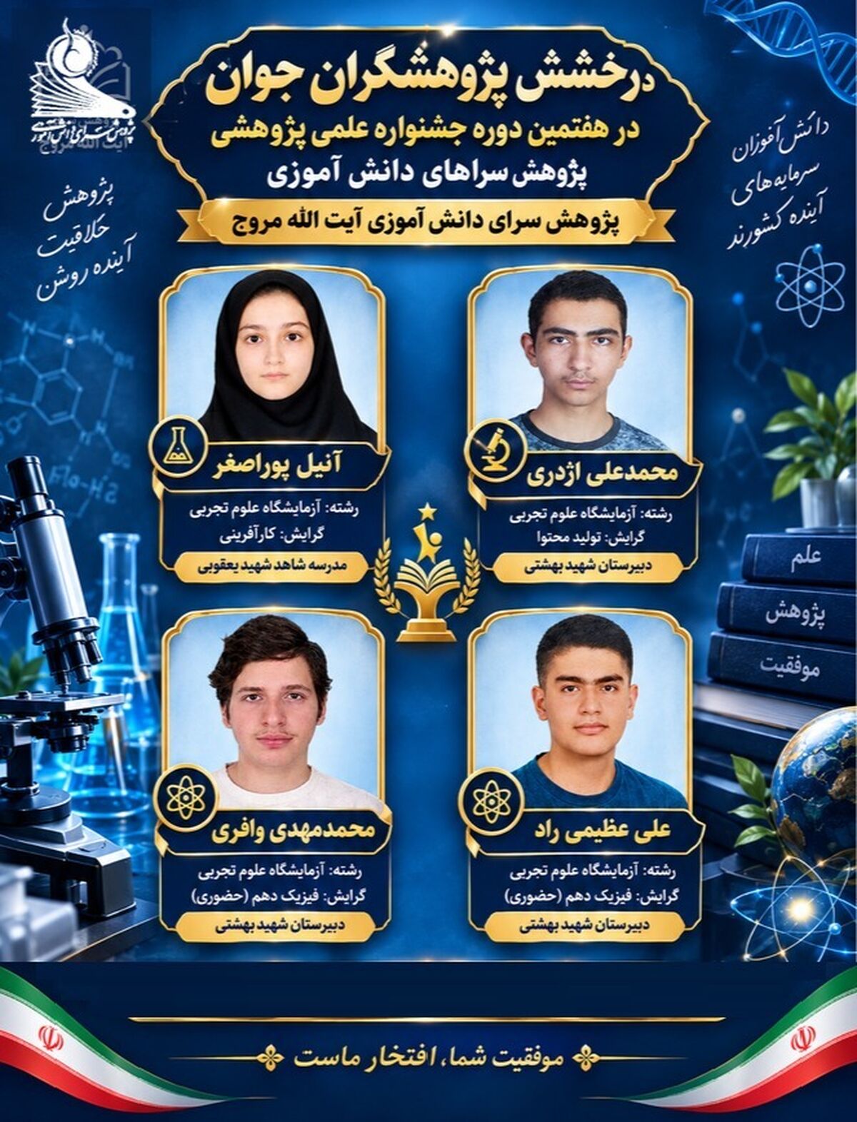 درخشش دانش آموزان اردبیلی  در هفتمین دوره جشنواره علمی- پژوهشی پژوهش‌سراهای دانش‌آموزی کشور
