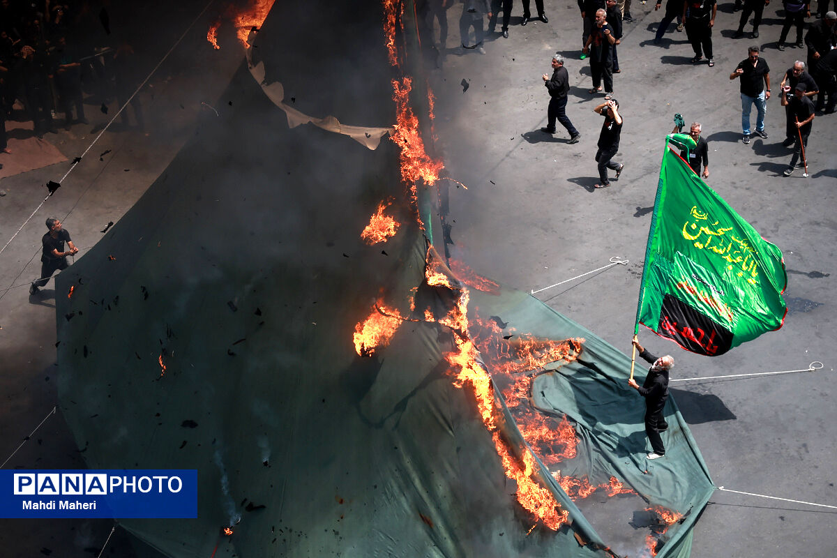 خیمه‌سوزان ظهر عاشورا در چهارراه گلوبندک تهران