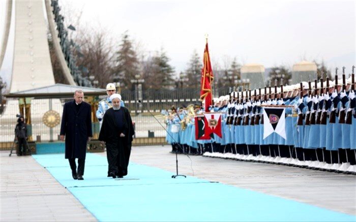 استقبال رسمی اردوغان از روحانی در کاخ ریاست جمهوری ترکیه