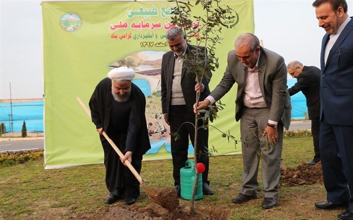 کاشت درخت توسط رئیس جمهوری در رشت + تصاویر