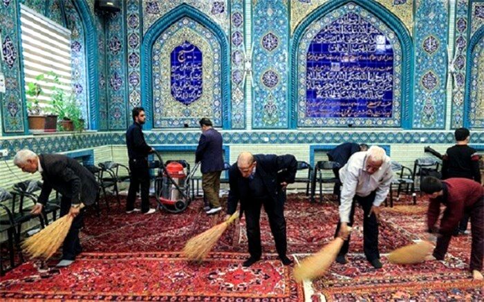 غبارروبی  مساجد شهرستان ری برای استقبال از ماه رمضان