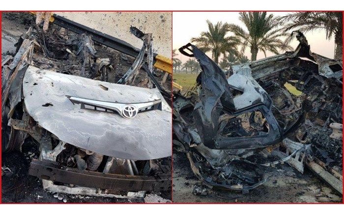 تصویر/ خودروی حامل شهید سردار سلیمانی پس از ترور