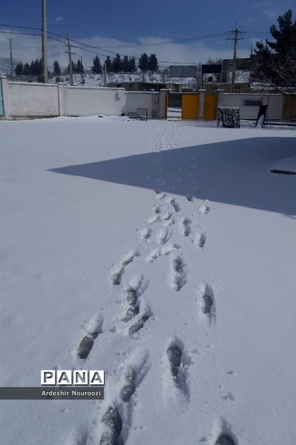 بازی کودکانه دانش‌آموزان منطقه ارژن در شادی بارش برف