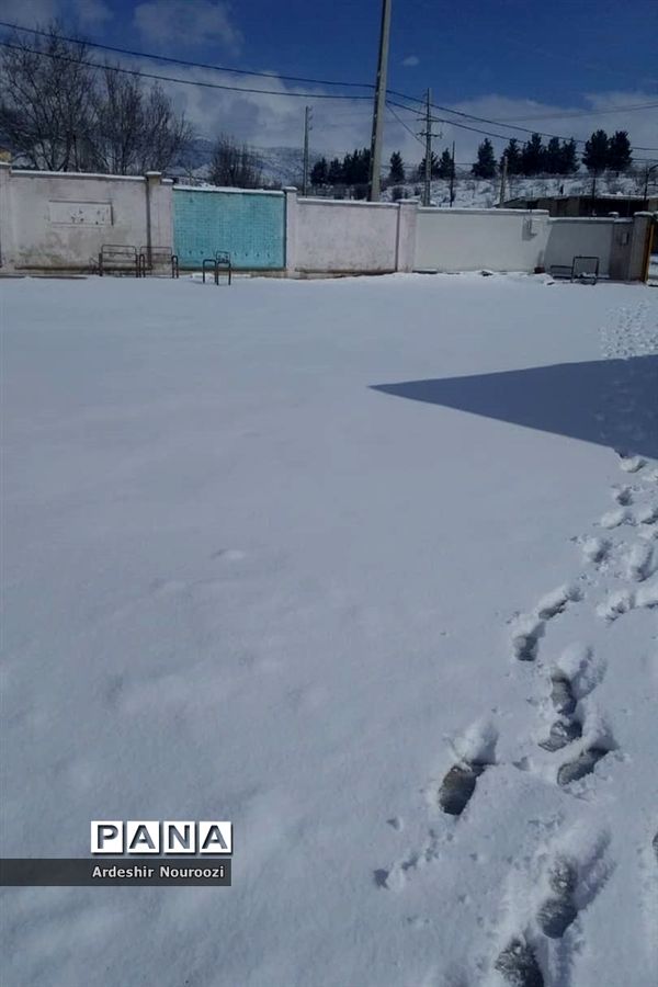 بازی کودکانه دانش‌آموزان منطقه ارژن در شادی بارش برف