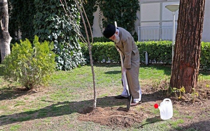 کاشت نهال توسط رهبر انقلاب همزمان با روز درختکاری