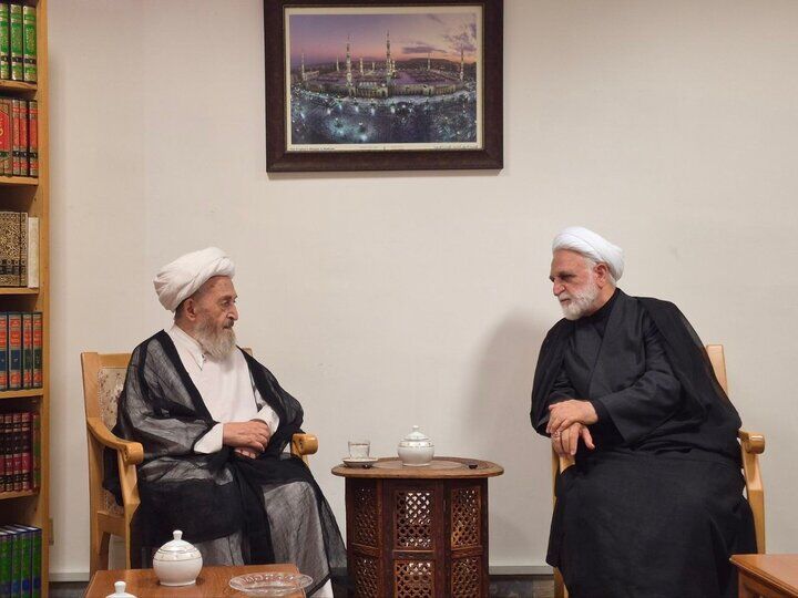 دیدار محسنی اژه‌ای با آیت‌الله سبحانی در سفر به قم