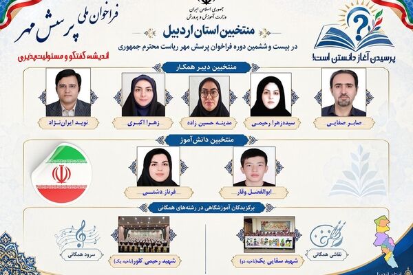 درخشش دانش آموزان وفرهنگیان اردبیلی در فراخوان ملی پرسش مهر ریاست جمهوری