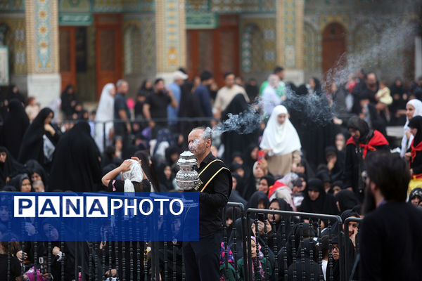 اهتزاز پرچم عزای سیدالشهدا(ع) بر فراز گنبد حرم حضرت معصومه(س)