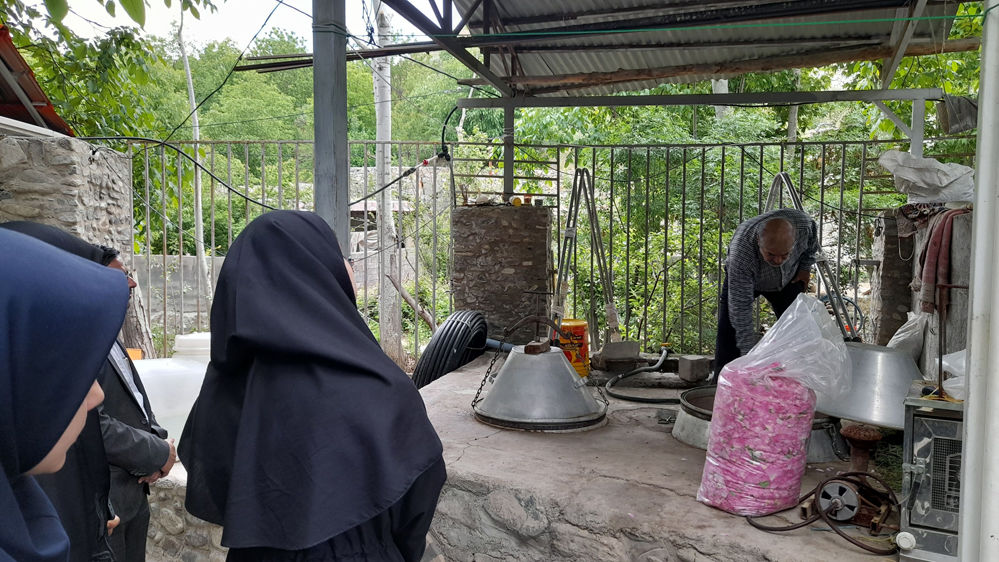 بازدید دانش‌آموزان جعفرآباد از کارگاه گلاب‌گیری روستای «بنابر»