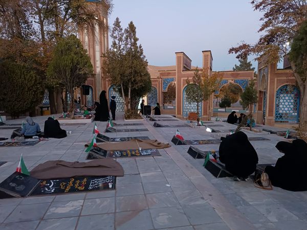 دختران شاهد فاطمه‌زهرا(س) در گلزار شهدا، قبور مطهر را به رنگ عشق آراستند